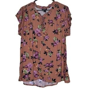 Buffalo David Bitton Top, Floral, Flutter Sleeves, Shadow Roses, New
